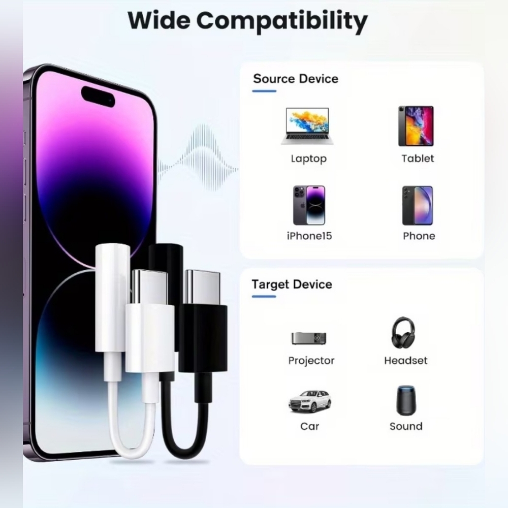 USB-C to 3.5mm Female Headphone Jack Adapter DAC Type C Audio Aux Cable Dongle